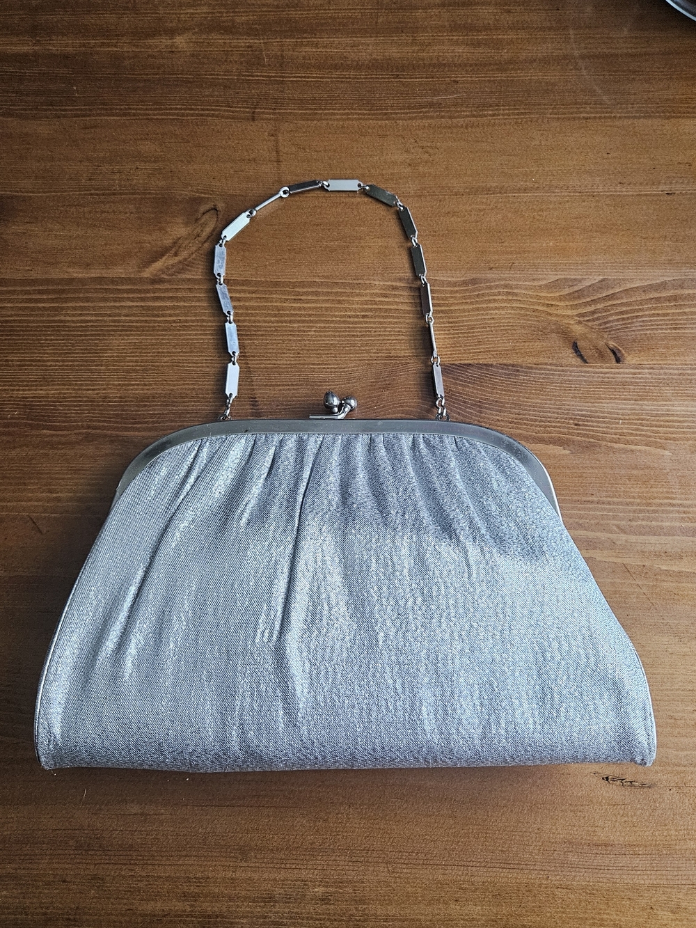 Vtg 60s Harry Levine HL USA Silver Metallic Lame Evening Clutch Prom Bag